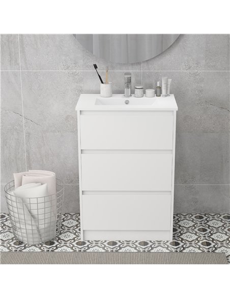kleankin 600mm Bathroom Vanity Unit with Basin and Single Tap Hole, High Gloss White Floor Standing Bathroom Sink Unit with 2 Dr - pic 37350 | FastDaddyshop