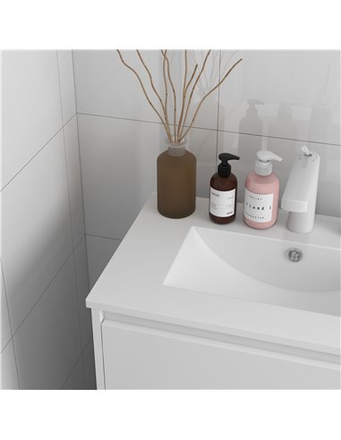 kleankin 600mm Bathroom Vanity Unit with Basin and Single Tap Hole, High Gloss White Floor Standing Bathroom Sink Unit with 2 Dr