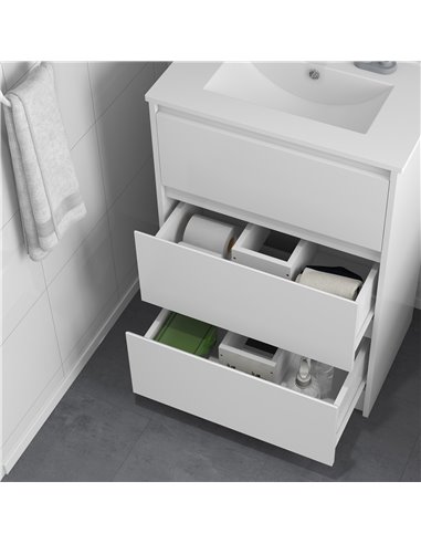 kleankin 600mm Bathroom Vanity Unit with Basin and Single Tap Hole, High Gloss White Floor Standing Bathroom Sink Unit with 2 Dr