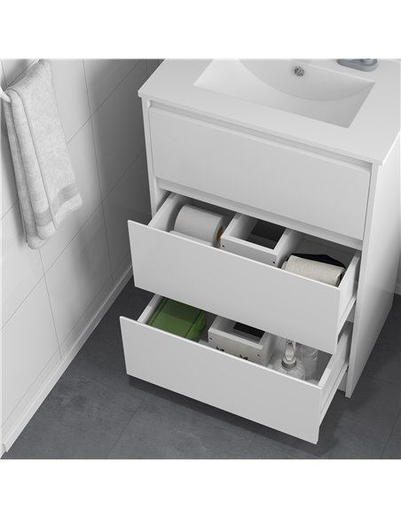 kleankin 600mm Bathroom Vanity Unit with Basin and Single Tap Hole, High Gloss White Floor Standing Bathroom Sink Unit with 2 Dr - pic 37352 | FastDaddyshop