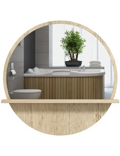 Kleankin 45cm Wall Mounted Bathroom Round Mirror, Natural Wood Effect 834-604V00ND