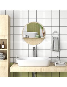 Kleankin 45cm Wall Mounted Bathroom Round Mirror, Natural Wood Effect 834-604V00ND 2