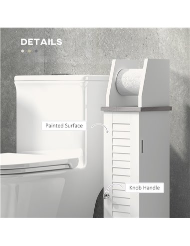 kleankin Slim Bathroom Floor Cabinet with Cupboard, Roll Holder and Adjustable Shelf, Toilet Roll Storage Unit for Toilet Paper,