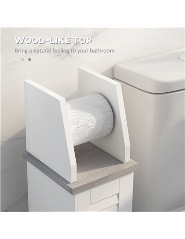 kleankin Slim Bathroom Floor Cabinet with Cupboard, Roll Holder and Adjustable Shelf, Toilet Roll Storage Unit for Toilet Paper,