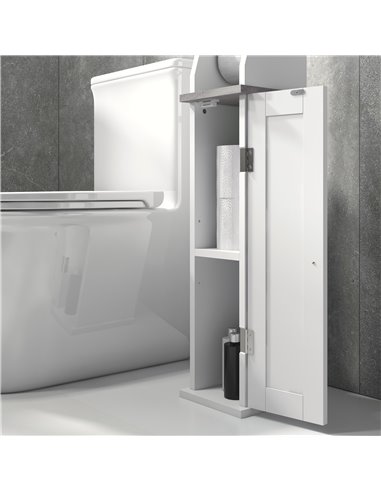 kleankin Slim Bathroom Floor Cabinet with Cupboard, Roll Holder and Adjustable Shelf, Toilet Roll Storage Unit for Toilet Paper,