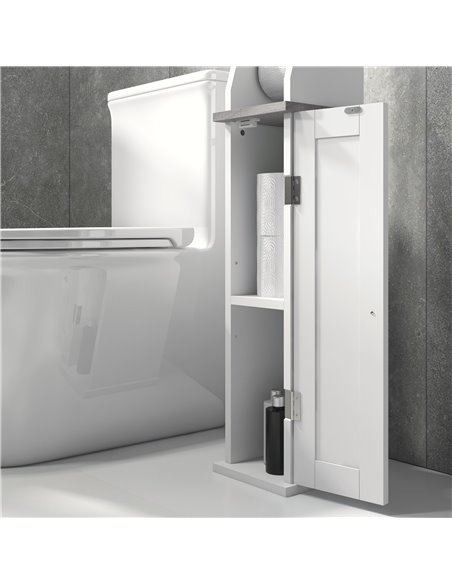 kleankin Slim Bathroom Floor Cabinet with Cupboard, Roll Holder and Adjustable Shelf, Toilet Roll Storage Unit for Toilet Paper, - pic 37378 | FastDaddyshop