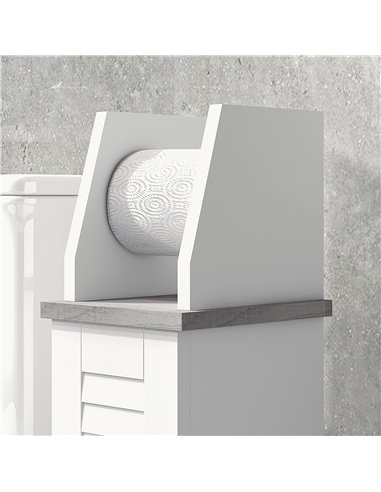 kleankin Slim Bathroom Floor Cabinet with Cupboard, Roll Holder and Adjustable Shelf, Toilet Roll Storage Unit for Toilet Paper,