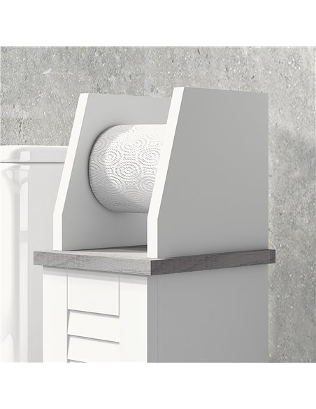kleankin Slim Bathroom Floor Cabinet with Cupboard, Roll Holder and Adjustable Shelf, Toilet Roll Storage Unit for Toilet Paper, - pic 37379 | FastDaddyshop
