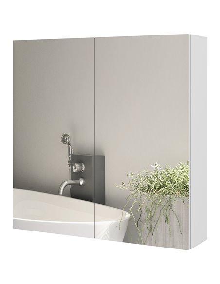Kleankin Wall Mounted Double Door Mirror Cabinet, High Gloss White 834-629V80WT - pic 37380 | FastDaddyshop