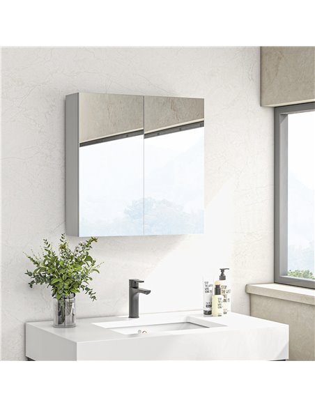 Kleankin Wall Mounted Double Door Mirror Cabinet, High Gloss White 834-629V80WT - pic 37381 | FastDaddyshop