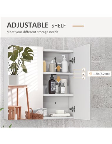 Kleankin Wall Mounted Double Door Mirror Cabinet, High Gloss White 834-629V80WT