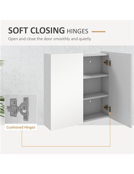 Kleankin Double Door Mirror Cabinet, Wall Mounted Bathroom Storage Cupboard with Adjustable Shelf, 60W x 15D x 60Hcm, High Gloss - pic 37386 | FastDaddyshop