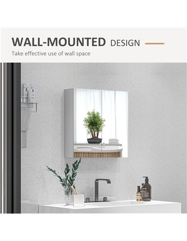 Kleankin Double Door Mirror Cabinet, Wall Mounted Bathroom Storage Cupboard with Adjustable Shelf, 60W x 15D x 60Hcm, High Gloss