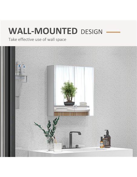 Kleankin Double Door Mirror Cabinet, Wall Mounted Bathroom Storage Cupboard with Adjustable Shelf, 60W x 15D x 60Hcm, High Gloss - pic 37387 | FastDaddyshop