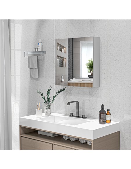 Kleankin Double Door Mirror Cabinet, Wall Mounted Bathroom Storage Cupboard with Adjustable Shelf, 60W x 15D x 60Hcm, High Gloss - pic 37388 | FastDaddyshop