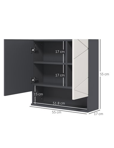 Kleankin Wall Mounted Bathroom Mirror Cabinet, Light Grey 834-618V80LG