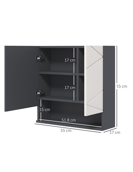 Kleankin Wall Mounted Bathroom Mirror Cabinet, Light Grey 834-618V80LG - pic 37391 | FastDaddyshop