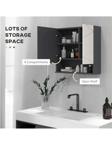 Kleankin Wall Mounted Bathroom Mirror Cabinet, Light Grey 834-618V80LG