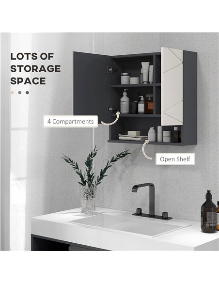 Kleankin Wall Mounted Bathroom Mirror Cabinet, Light Grey 834-618V80LG - pic 37392 | FastDaddyshop