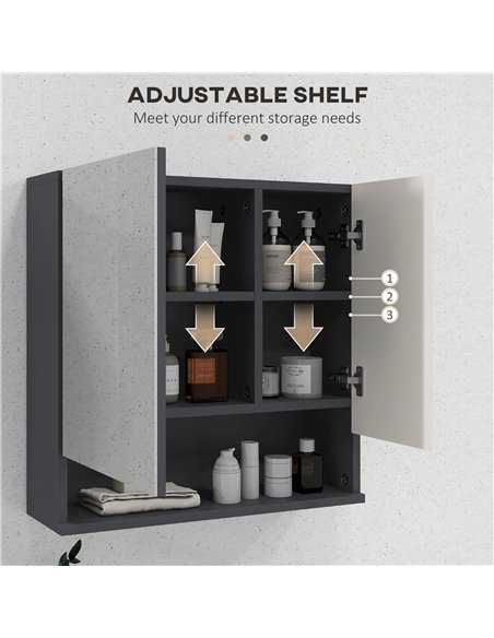 Kleankin Wall Mounted Bathroom Mirror Cabinet, Light Grey 834-618V80LG - pic 37393 | FastDaddyshop