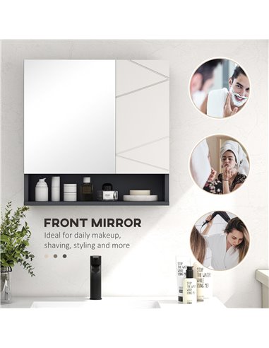 kleankin Bathroom Mirror Cabinet, Wall Mounted Bathroom Storage Cupboard with Adjustable Shelves, 55W x 17D x 55Hcm, Light Grey 