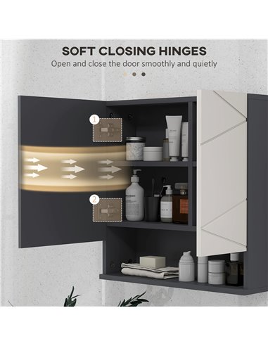 kleankin Bathroom Mirror Cabinet, Wall Mounted Bathroom Storage Cupboard with Adjustable Shelves, 55W x 17D x 55Hcm, Light Grey 