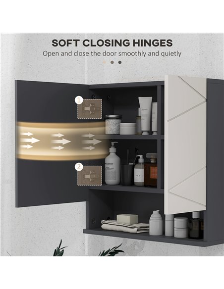kleankin Bathroom Mirror Cabinet, Wall Mounted Bathroom Storage Cupboard with Adjustable Shelves, 55W x 17D x 55Hcm, Light Grey  - pic 37395 | FastDaddyshop