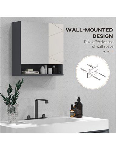 kleankin Bathroom Mirror Cabinet, Wall Mounted Bathroom Storage Cupboard with Adjustable Shelves, 55W x 17D x 55Hcm, Light Grey 