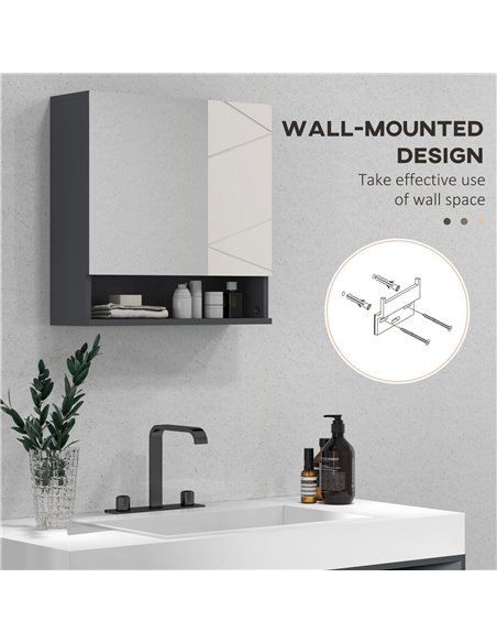 kleankin Bathroom Mirror Cabinet, Wall Mounted Bathroom Storage Cupboard with Adjustable Shelves, 55W x 17D x 55Hcm, Light Grey  - pic 37396 | FastDaddyshop