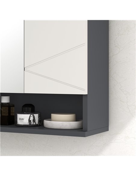 kleankin Bathroom Mirror Cabinet, Wall Mounted Bathroom Storage Cupboard with Adjustable Shelves, 55W x 17D x 55Hcm, Light Grey  - pic 37397 | FastDaddyshop