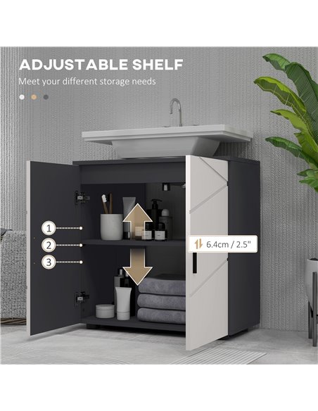 Kleankin Under Sink Cabinet, Bathroom Vanity Unit, Light Grey 834-619V80LG - pic 37420 | FastDaddyshop