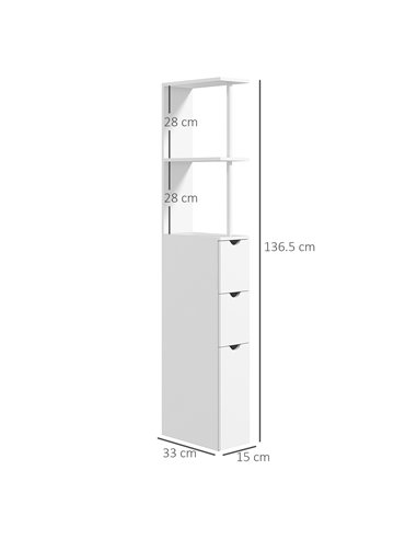 Kleankin Slim Bathroom Storage Cabinet with Drawers, White 834-114V80WT