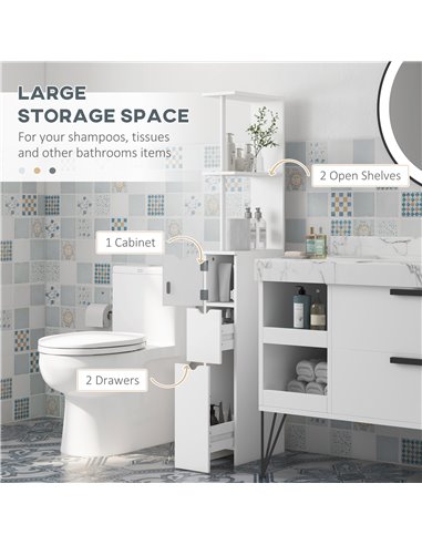 Kleankin Slim Bathroom Storage Cabinet with Drawers, White 834-114V80WT