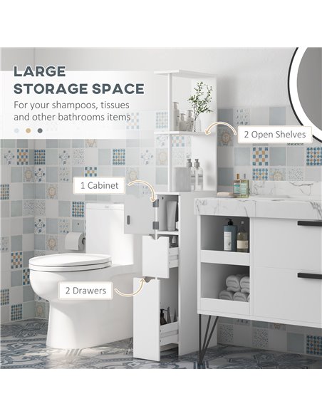 Kleankin Slim Bathroom Storage Cabinet with Drawers, White 834-114V80WT - pic 37428 | FastDaddyshop