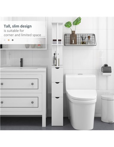 kleankin Slim Bathroom Storage Cabinet with Drawers, Tall Bathroom Cupboard with 2-Tier Shelf, White 834-114V80WT