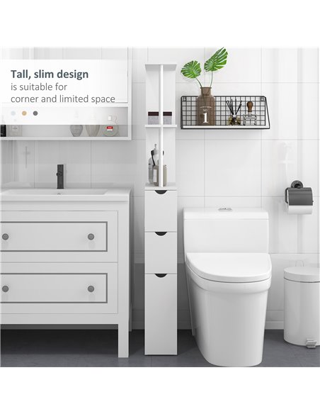 kleankin Slim Bathroom Storage Cabinet with Drawers, Tall Bathroom Cupboard with 2-Tier Shelf, White 834-114V80WT - pic 37429 | FastDaddyshop