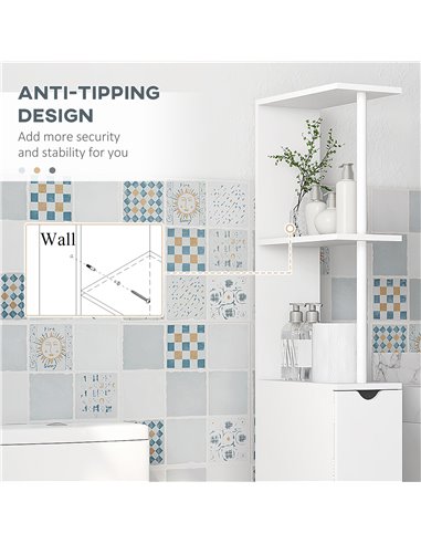 kleankin Slim Bathroom Storage Cabinet with Drawers, Tall Bathroom Cupboard with 2-Tier Shelf, White 834-114V80WT