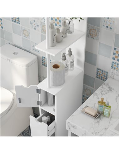 kleankin Slim Bathroom Storage Cabinet with Drawers, Tall Bathroom Cupboard with 2-Tier Shelf, White 834-114V80WT