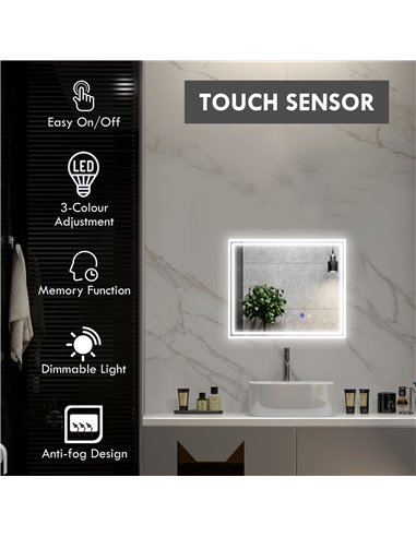 Kleankin LED Bathroom Mirror with Lights, Anti-Fog 834-657V00CR