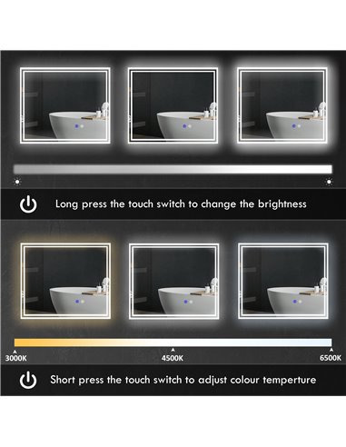 kleankin LED Bathroom Mirror with Lights, Illuminated Makeup Mirror, Vanity Mirror with 3 Colour, Smart Touch, Anti-Fog 834-657V
