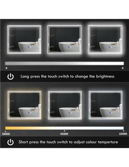 kleankin LED Bathroom Mirror with Lights, Illuminated Makeup Mirror, Vanity Mirror with 3 Colour, Smart Touch, Anti-Fog 834-657V - pic 37438 | FastDaddyshop