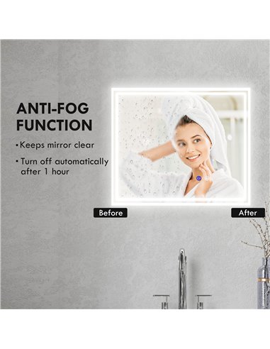 kleankin LED Bathroom Mirror with Lights, Illuminated Makeup Mirror, Vanity Mirror with 3 Colour, Smart Touch, Anti-Fog 834-657V
