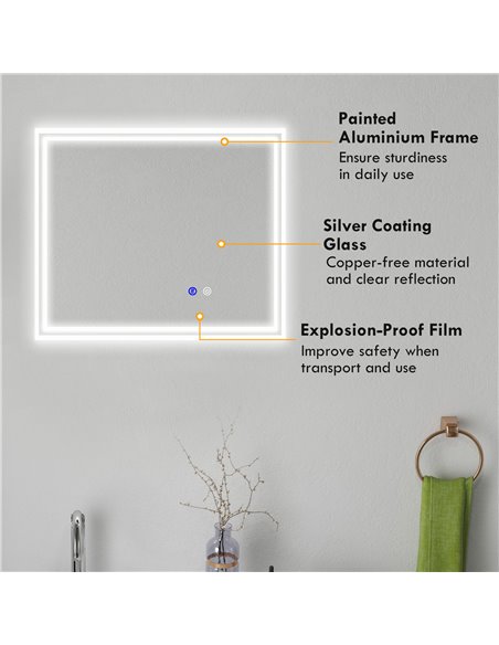kleankin LED Bathroom Mirror with Lights, Illuminated Makeup Mirror, Vanity Mirror with 3 Colour, Smart Touch, Anti-Fog 834-657V - pic 37440 | FastDaddyshop