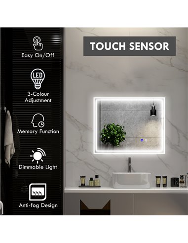 Kleankin LED Bathroom Mirror with Lights, Anti-Fog 834-657V