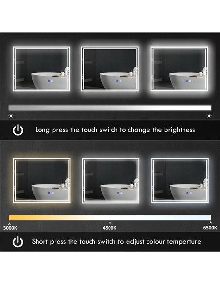 kleankin LED Bathroom Mirror with Lights, Illuminated Makeup Mirror, Vanity Mirror with 3 Colour, Smart Touch, Anti-Fog 834-657V - pic 37447 | FastDaddyshop