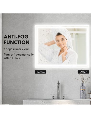 kleankin LED Bathroom Mirror with Lights, Illuminated Makeup Mirror, Vanity Mirror with 3 Colour, Smart Touch, Anti-Fog 834-657V