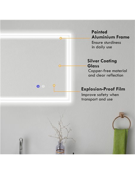 kleankin LED Bathroom Mirror with Lights, Illuminated Makeup Mirror, Vanity Mirror with 3 Colour, Smart Touch, Anti-Fog 834-657V - pic 37449 | FastDaddyshop