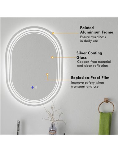 kleankin 800 x 600mm Bathroom Mirror with LED Lights Makeup Mirror with Anti-fog Touch, Switch, Vertical or Horizontal 834-656V0