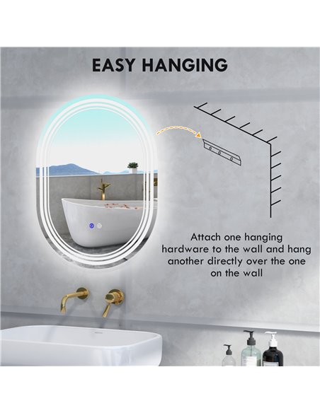 kleankin 800 x 600mm Bathroom Mirror with LED Lights Makeup Mirror with Anti-fog Touch, Switch, Vertical or Horizontal 834-656V0 - pic 37460 | FastDaddyshop