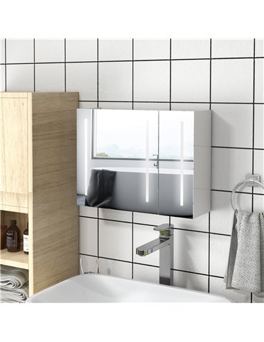 Kleankin Bathroom Wall Wardrobe with Light, High Gloss White 834-641V00WT
